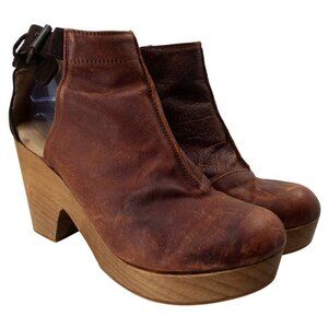 Free People Amber Orchard Brown Leather Wedge Wood Clogs Size 40 9-9.5 Bootie